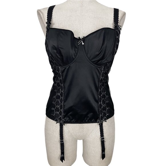 bravissimo moonlight bustier in paris satin black basque - Picture 1 of 4